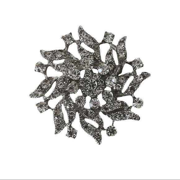 Art Deco Antique Inspired Clear Crystal Starburst Brooch Pin Silver Tone OS - Picture 3 of 6